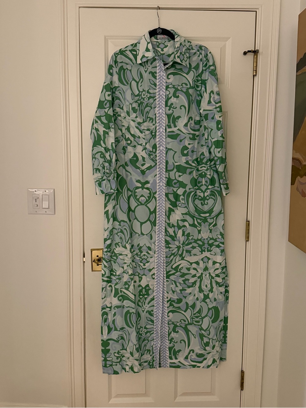 CK Bradley || New, Never worn Green, Light Blue & White Print Maxi Shirt Dress